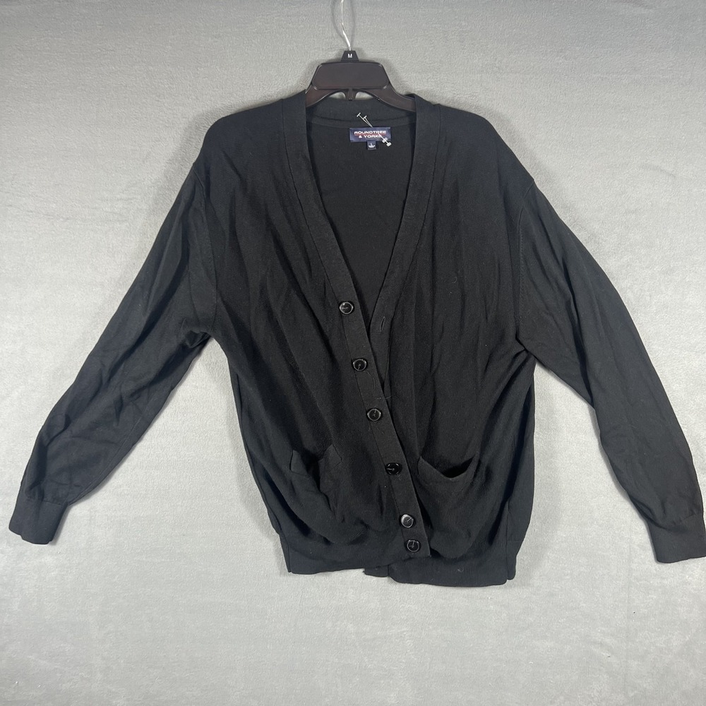 Roundtree &‎ Yorke Men's Black V-Neck Cardigan Sweater Size L Cotton Blend